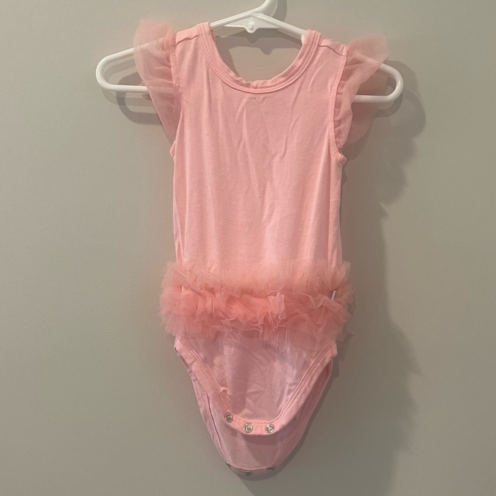 Starry Pink Tulle Sleeve Ruffled Back Body Suit